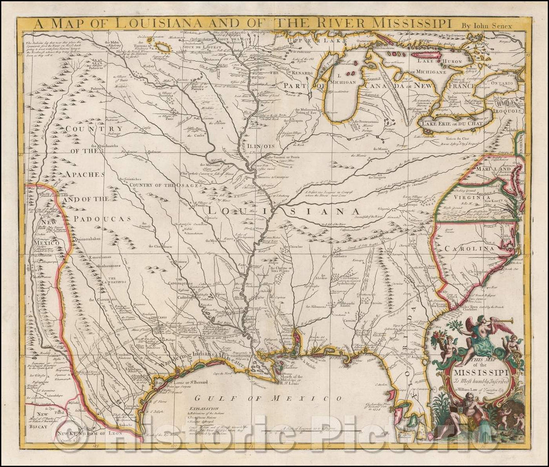 Historic Map - A Map of Louisiana And Of The River Mississipi, 1721, John Senex v5