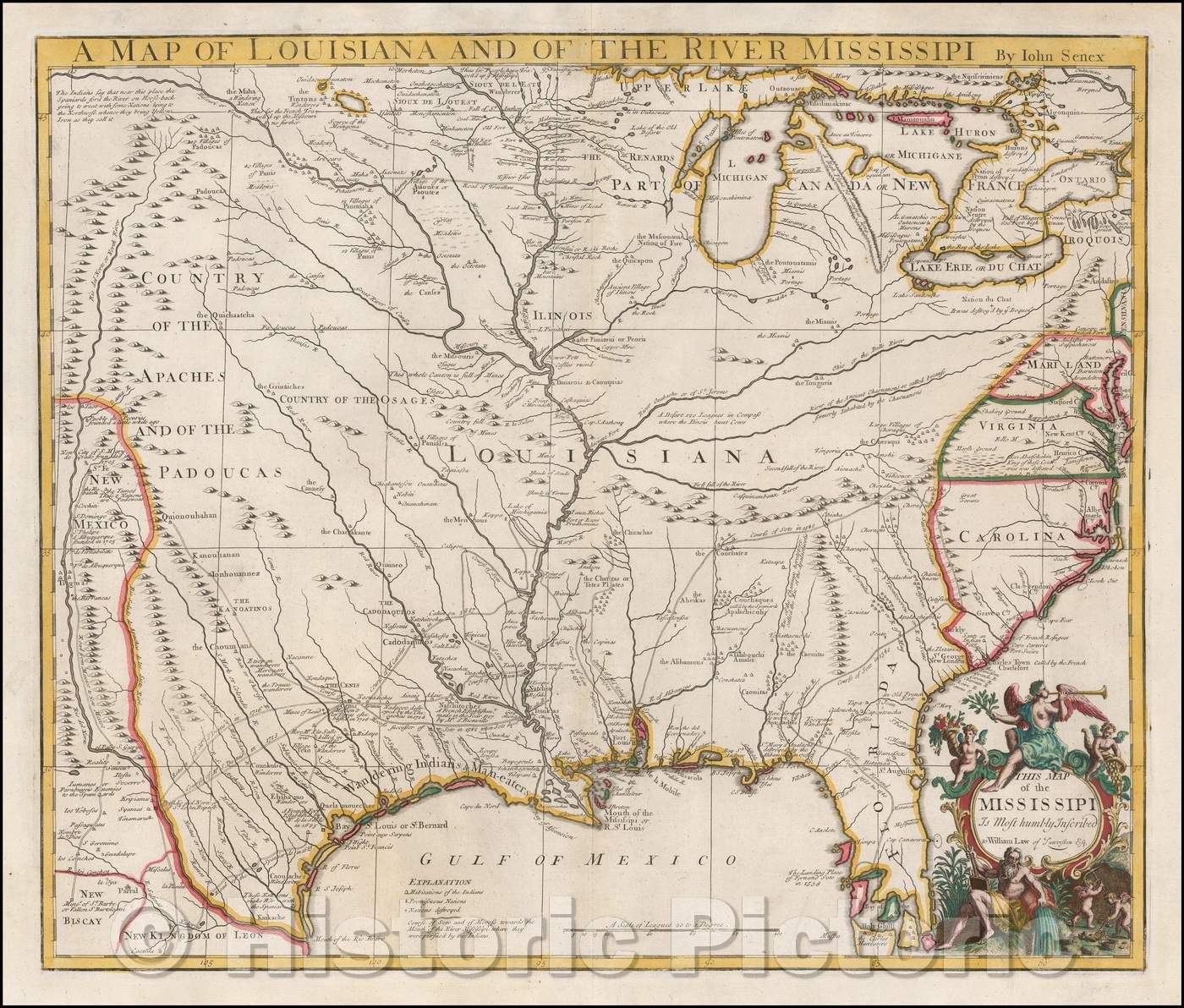 Historic Map - A Map of Louisiana And Of The River Mississipi, 1721, John Senex v5
