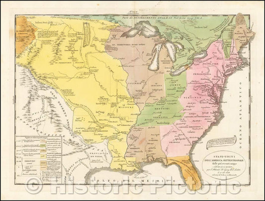 Historic Map - Stati-Uniti dell' America Settentrionale dalle pi? recenti mappe e dall' ATL di J.A. Buchon; per l'Atlante, 1832, G. Tasso - Vintage Wall Art