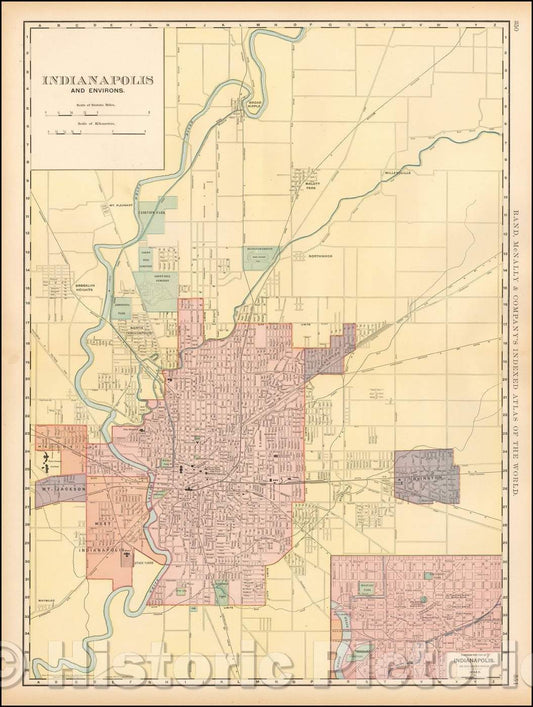 Historic Map - Indianapolis and Environs, 1899, Rand McNally & Company v2