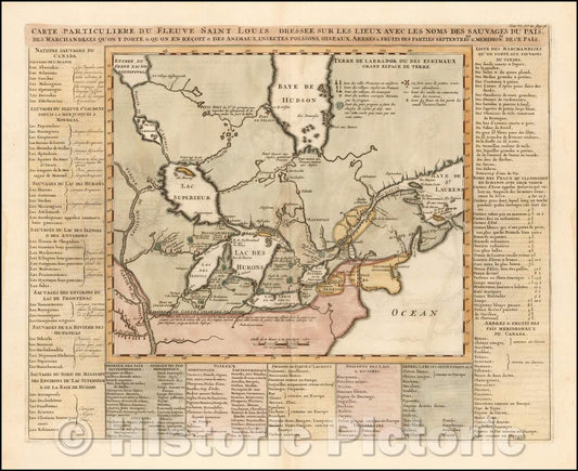 Historic Map - Carte Particuliere Du Fleuve Saint Louis Dressee Sur Les Lieux Avec Les Noms Des Sauvages Du Pais, 1719, Henri Chatelain v2