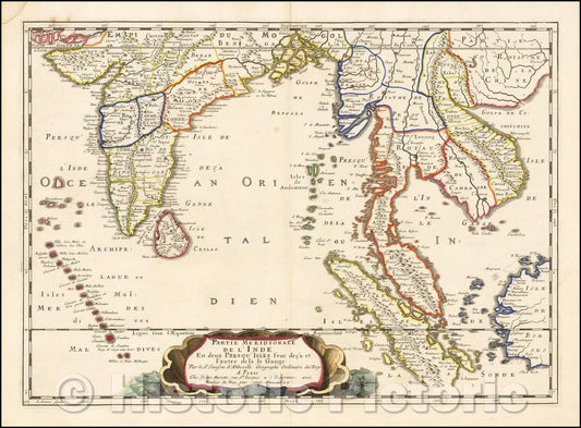 Historic Map - Partie Meridionale De L'Inde En deux Presqu'Isles l'une deca et l'autre Gange, 1654, Nicolas Sanson v3