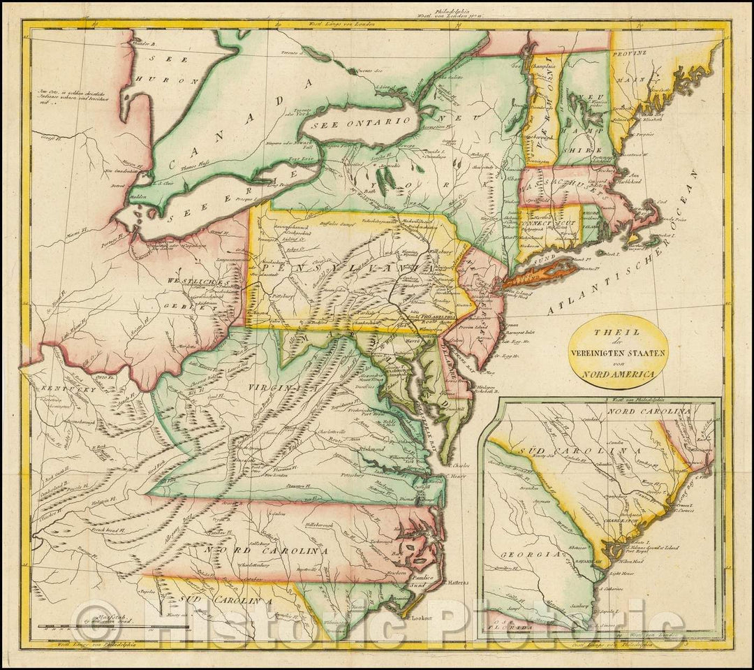 Historic Map - Theil der Vereinigten Staaten von Nord America./Part of the United States of North America, 1805, John Stockdale - Vintage Wall Art