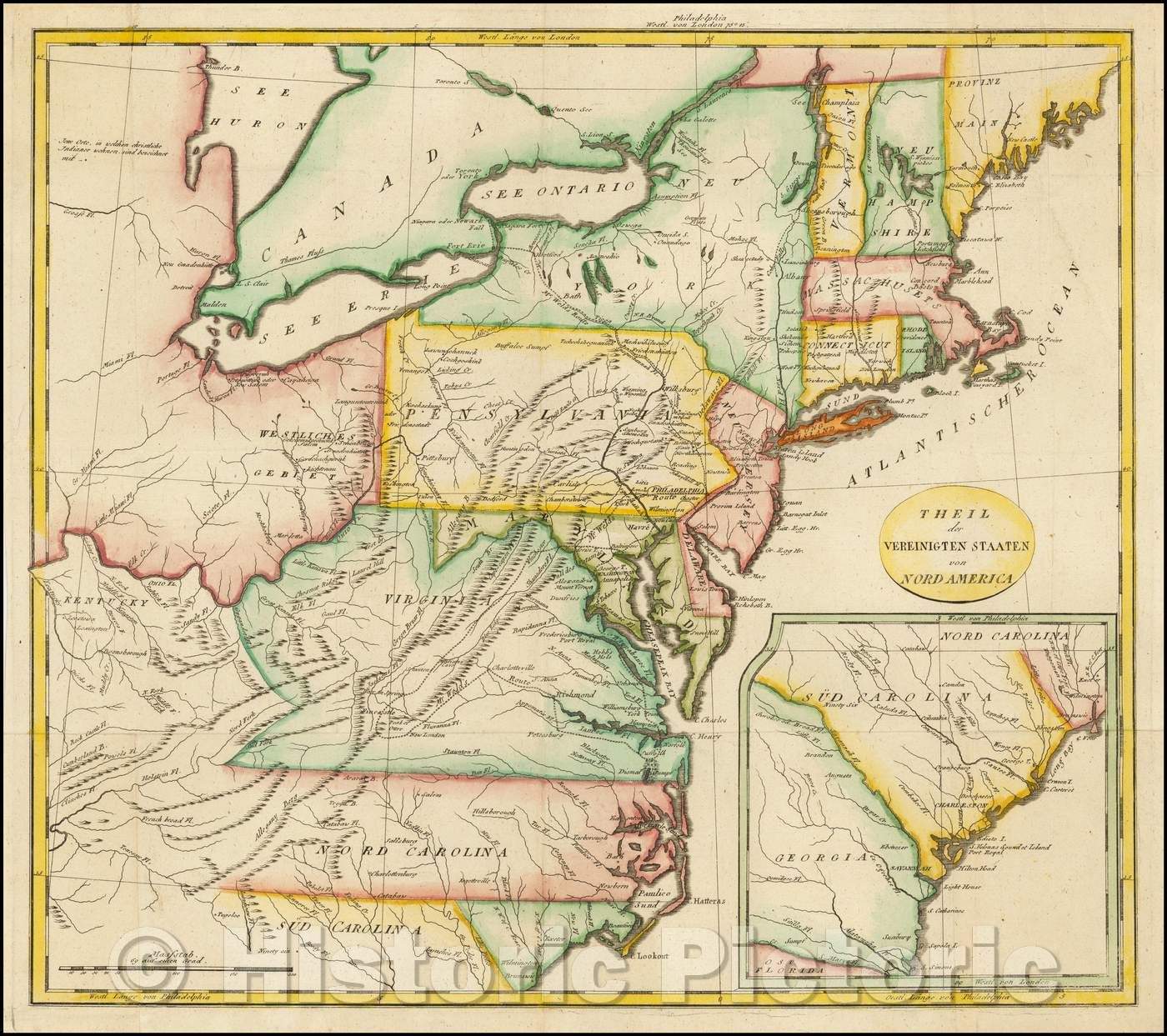 Historic Map - Theil der Vereinigten Staaten von Nord America./Part of the United States of North America, 1805, John Stockdale - Vintage Wall Art