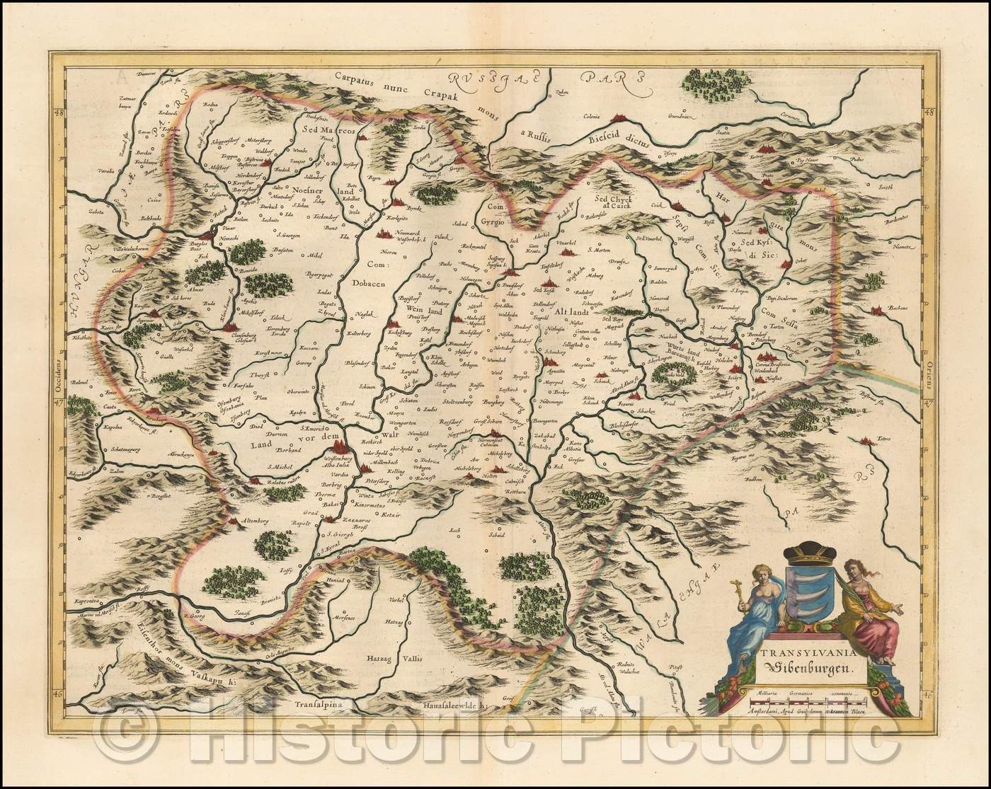Historic Map - Transylvania Sibenburgen, 1635, Willem Janszoon Blaeu - Vintage Wall Art
