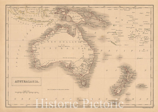 Australasia Map 1840 | Historical Map Print | Hand Colored Regional Map
