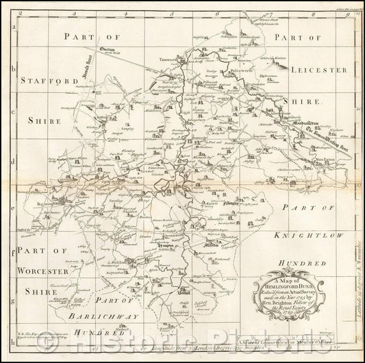 Historic Map - A Map of Hemlingford Hund. Reduc'd from an Actual Surveymade in the Year 1725, 1730, Henry Beighton - Vintage Wall Art