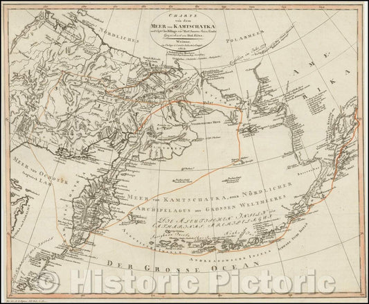 Historic Map - Charte von dem Meer von Kamtschatka mit Capt. Ios. Billings und Mart. Sauers Reise Routen Gezeichnet von Ferd. Gotze, 1803 v2