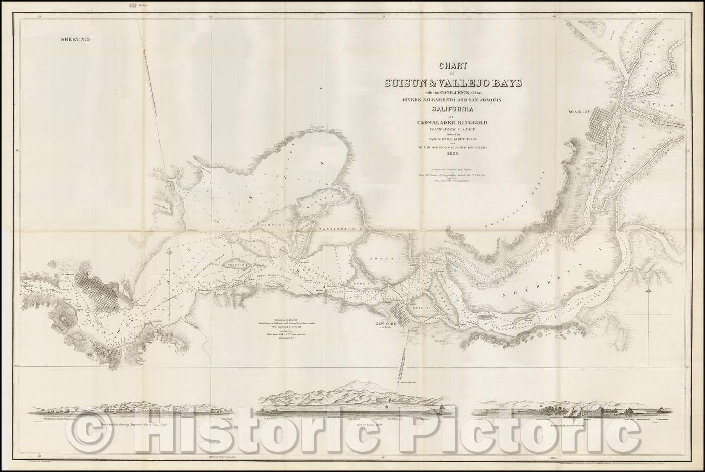 Historic Map - Chart of Suisun & Vallejo Bays with the Confluence of the Rivers Sacramento and San Joaquin California, 1850, Cadwalader Ringgold v2