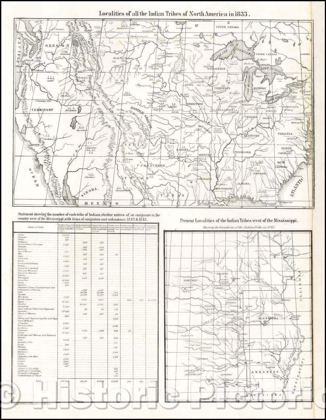 Historic Map - Localities of all the Indian Tribes of North America in, 1844, Thomas L. McKenny v2