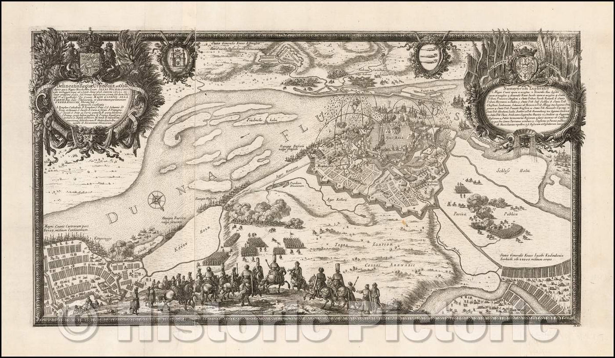 Historic Map - (Riga) Delineatio Regiae Urbis Rigae et Obsidionis / 17th century View of the City of Riga and environs, showing the Siege of 1656, 1696 - Vintage Wall Art