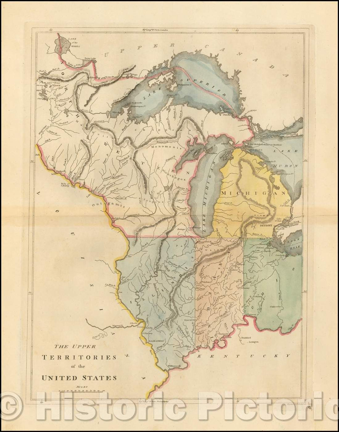 Historic Map - The Upper Territories of the United States, 1816, Mathew Carey - Vintage Wall Art