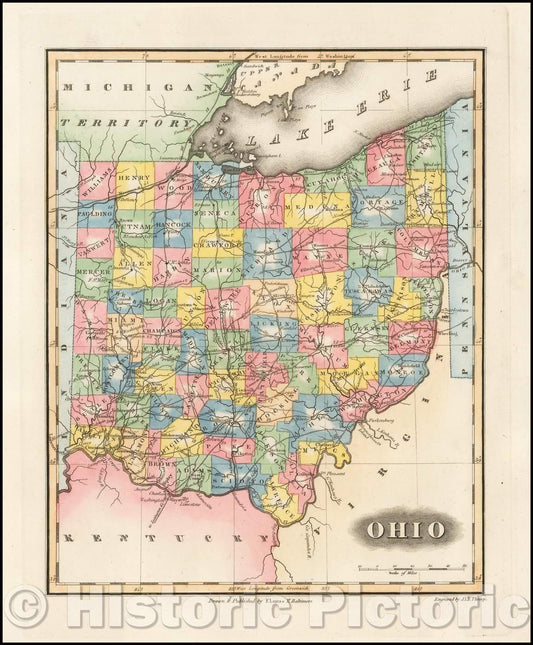 Historic Map - Ohio, 1823, Fielding Lucas Jr. - Vintage Wall Art