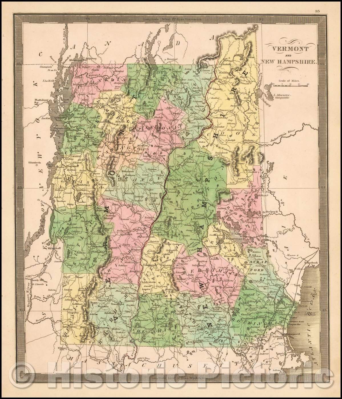 Historic Map - Vermont and New Hampshire, 1842, Jeremiah Greenleaf - Vintage Wall Art