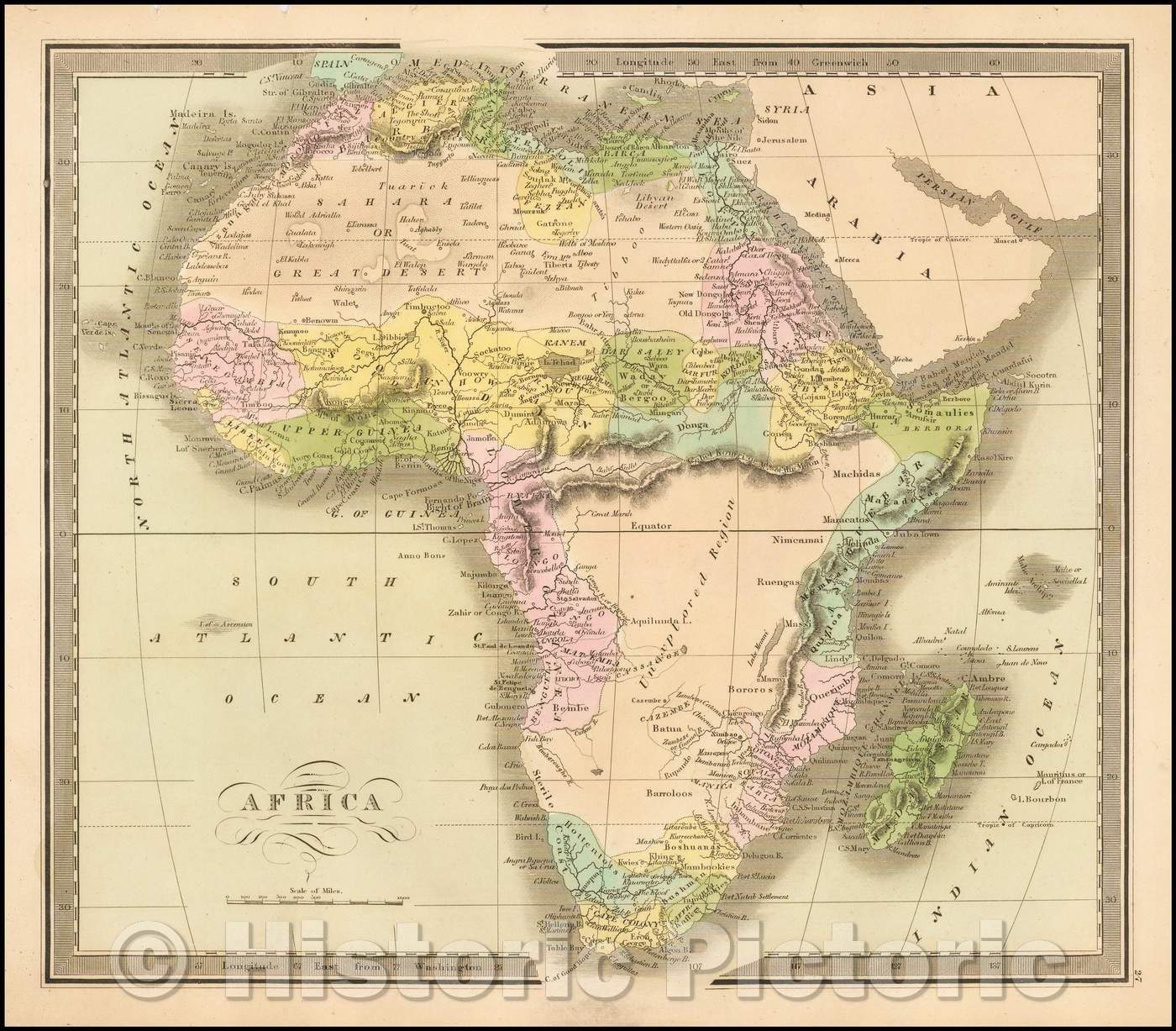 Historic Map - Africa, 1842, Jeremiah Greenleaf - Vintage Wall Art