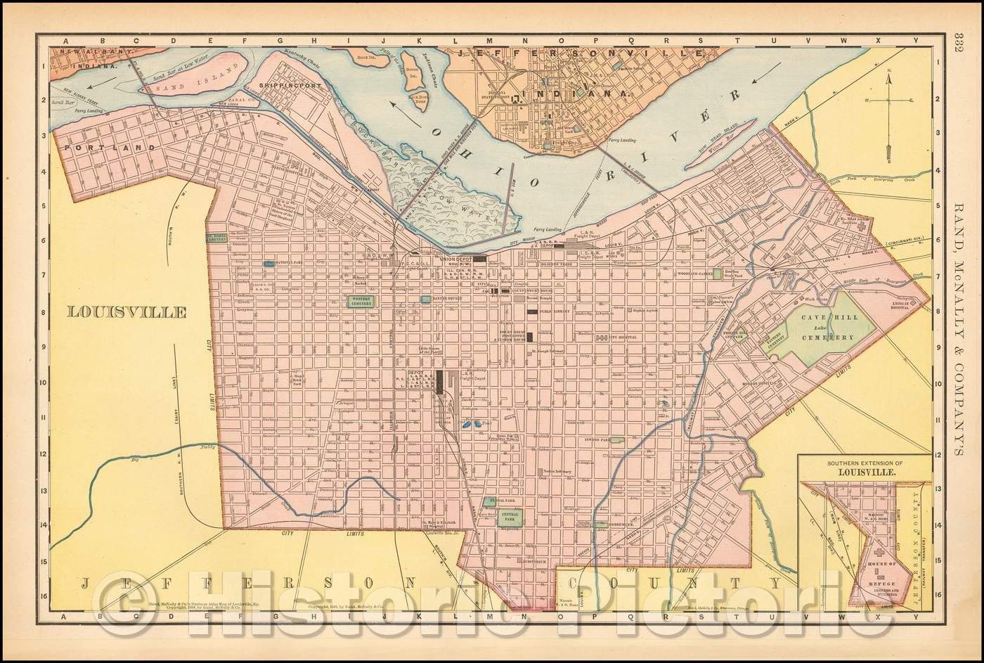 Historic Map - Map of Louisville, 1899, William Rand - Vintage Wall Art