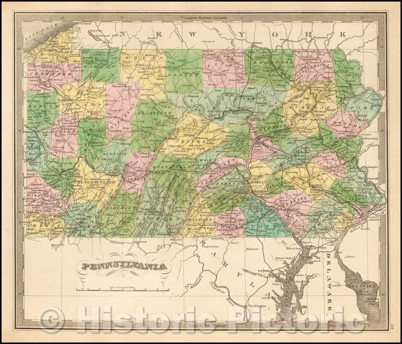 Historic Map - Pennsylvania, 1842, Jeremiah Greenleaf v2