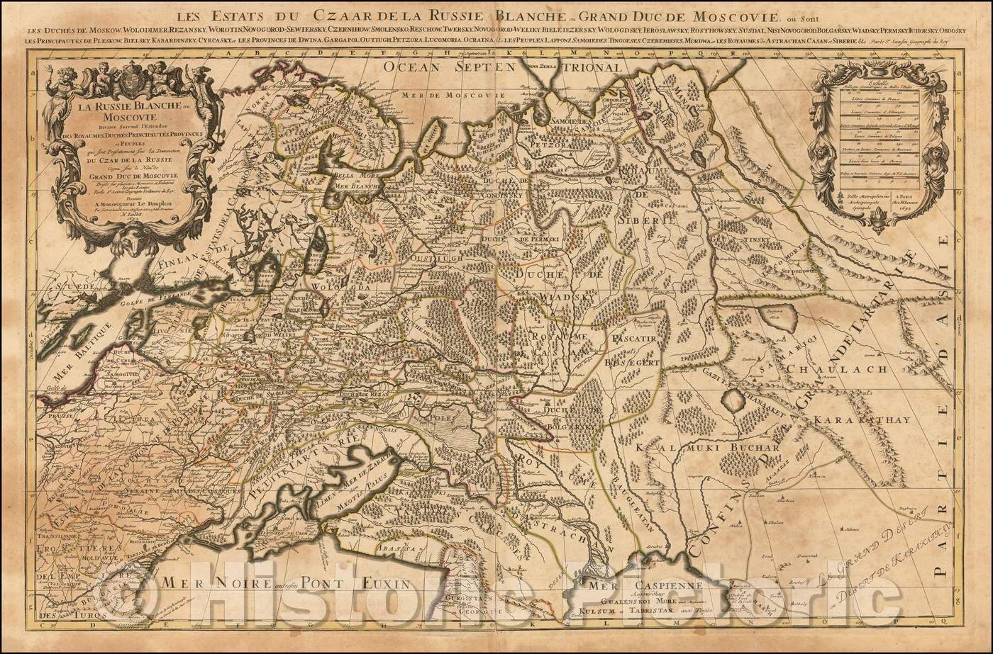 Historic Map - La Russie Blanche ou Moscovie Divisee Suivant l'Estendue Des Royaumes Duches, 1692, Alexis-Hubert Jaillot - Vintage Wall Art