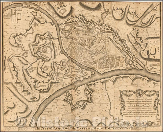 Historic Map - The City of Namur with the Castle and other Fortifications, 1740, Paul de Rapin de Thoyras - Vintage Wall Art