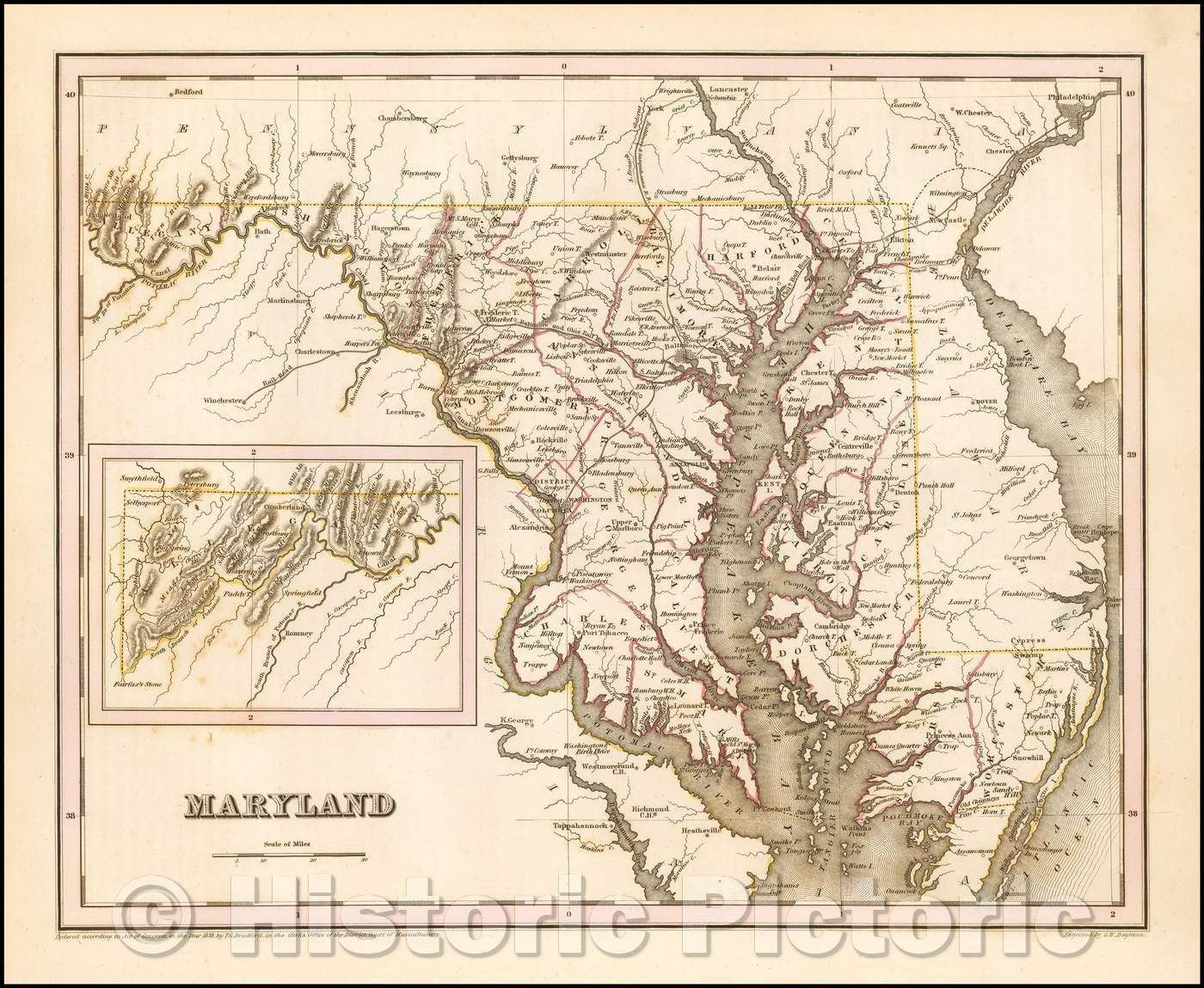 Historic Map - Maryland, 1838, Thomas Gamaliel Bradford v2