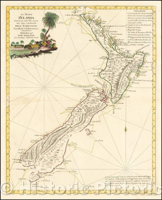 Historic Map - La Nuova Zelanda trascorsa nel 1769 e 1770 d'al Cook Comandante dell' Endeavour Vascello di S. M. Britannica, 1778, Antonio Zatta v3