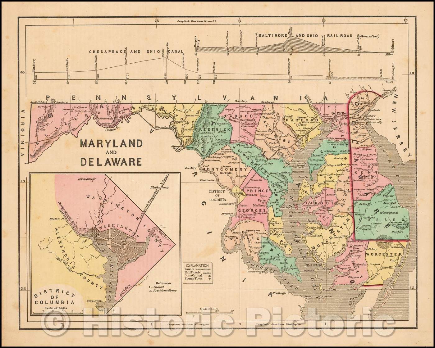 Historic Map - Maryland & Delaware [Inset of Washington DC], 1856, Sidney Morse v2