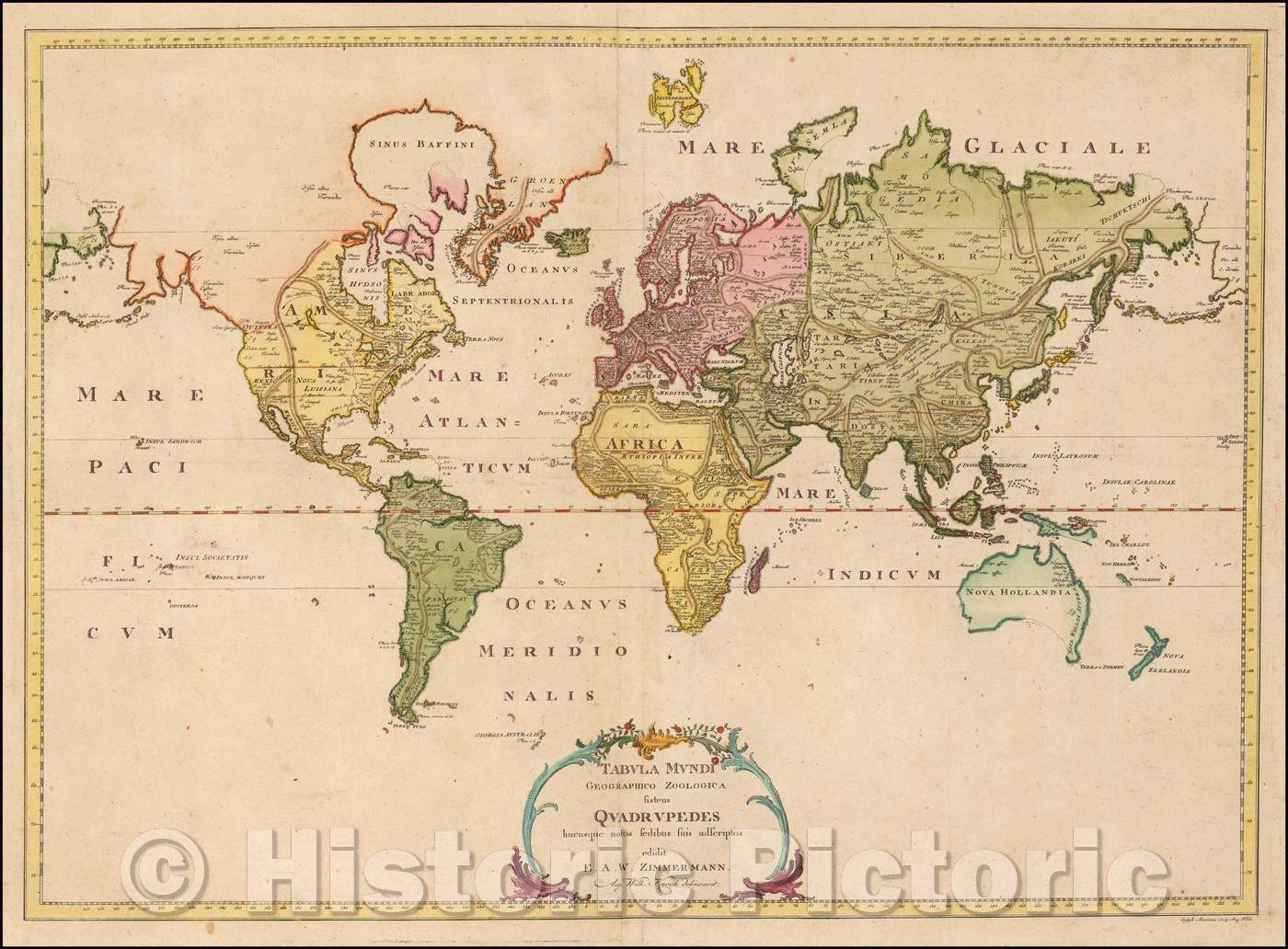 Historic Map - (Early Thematic Map) Tabula Mundi Geographico Zoologica sistens Quadrupede, 1783 - Vintage Wall Art