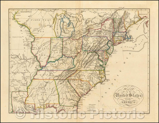 Historic Map - Map of the United States of America, 1814, Mathew Carey - Vintage Wall Art