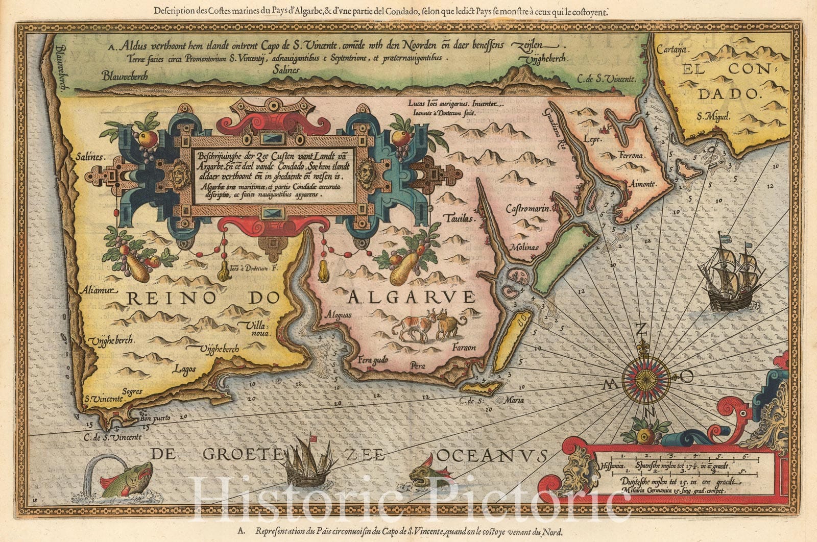 Algarve and Coridade Coastline Nautical Chart 1584 - Historical Map Print