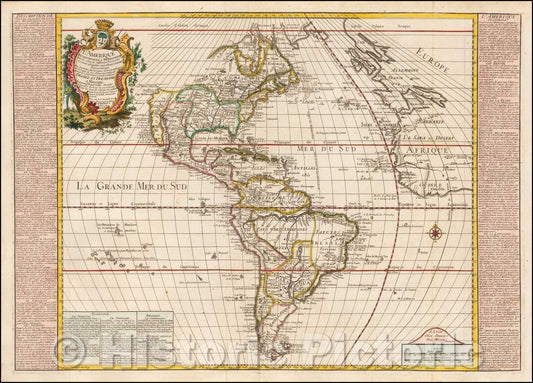 Historic Map - L'Amerique Septentrionale et Meridionale Divisee selon/Map of America, published in Lyon by Daudet, 1748, Louis Pierre Daudet - Vintage Wall Art