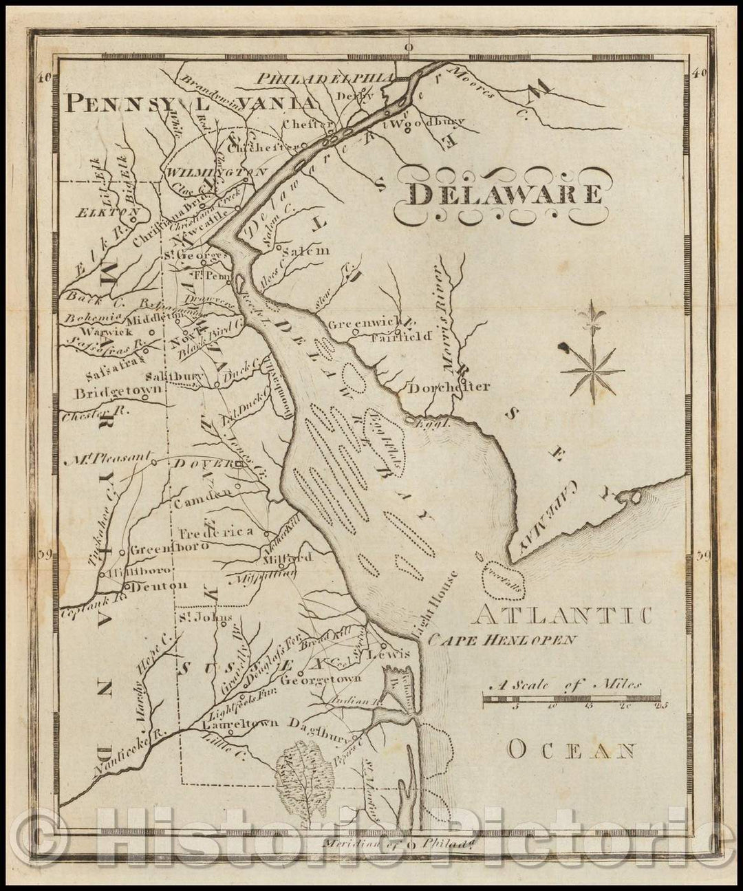 Historic Map - Delaware, 1795, Joseph Scott - Vintage Wall Art