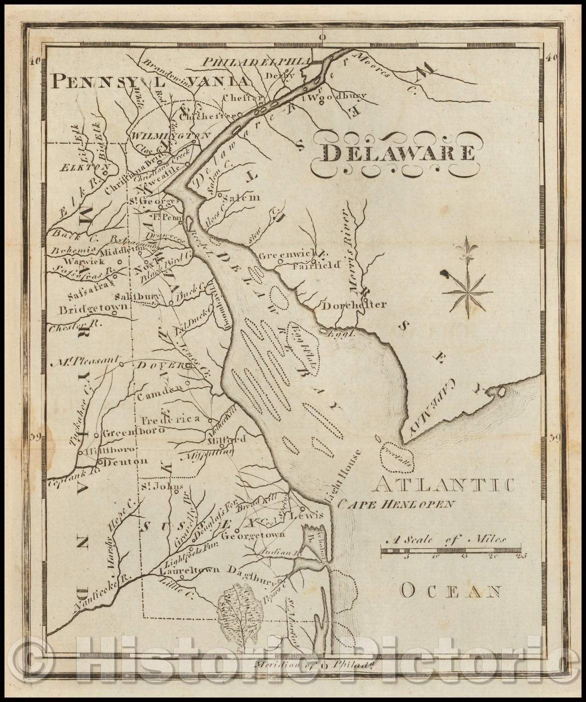 Historic Map - Delaware, 1795, Joseph Scott - Vintage Wall Art