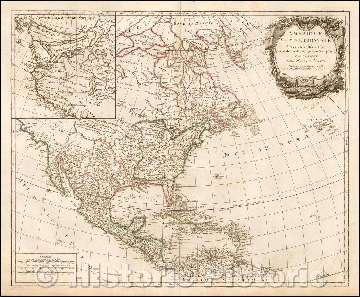 Historic Map - Amerique Septenrionale dressee sur les Relations les plus modernes des Voyageurs et Navigateurs, ou se remarquent Les Etats Unis, 1783 v3