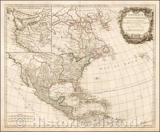 Historic Map - Amerique Septenrionale dressee sur les Relations les plus modernes des Voyageurs et Navigateurs, ou se remarquent Les Etats Unis, 1783 v3