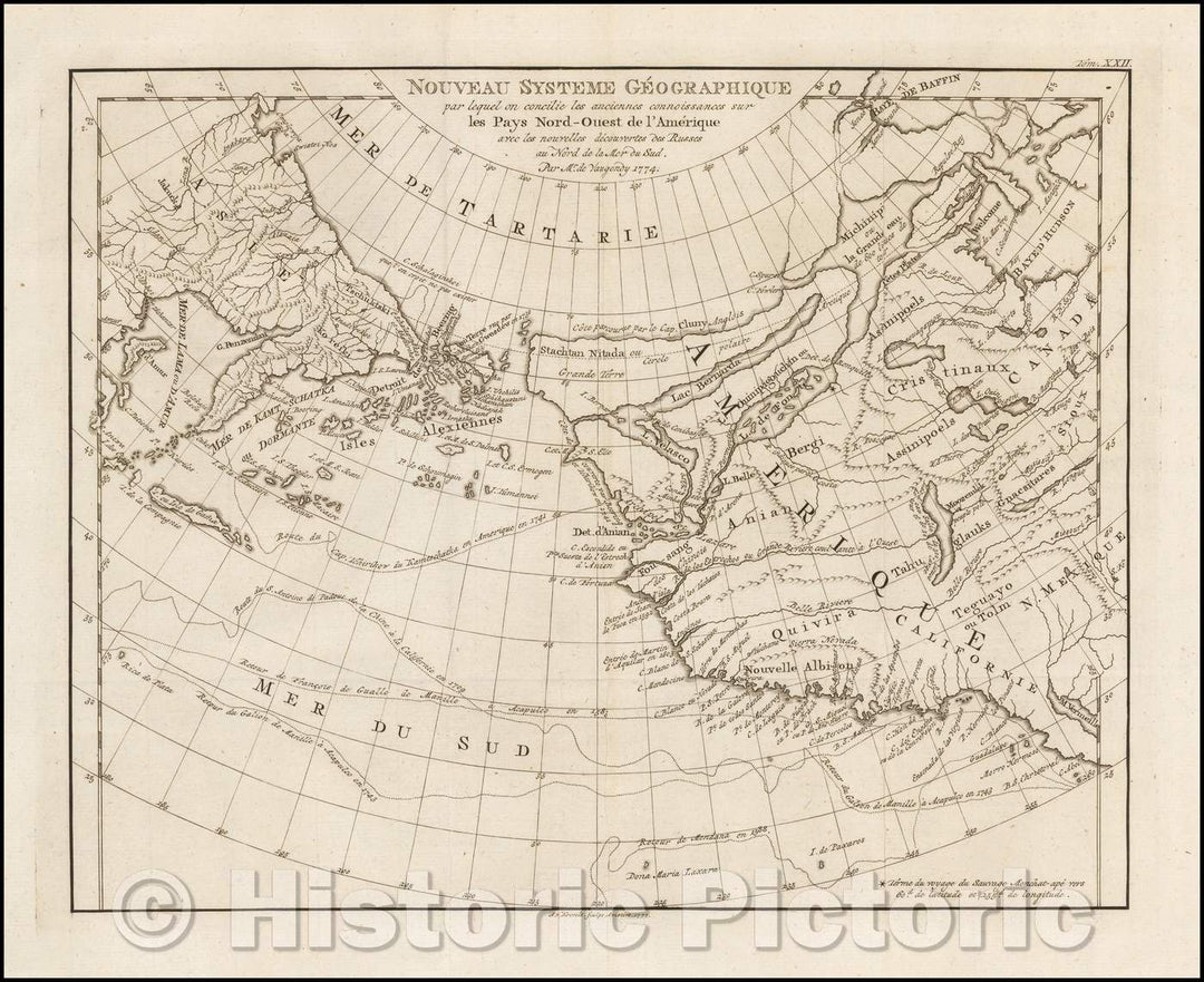 Historic Map - Nouveau Systeme Geographique par lequel on concilie les anciennes connoissances sur les Pays nord-ouest de l'Amerique avec les nouvelles decouvertes, 1777 - Vintage Wall Art