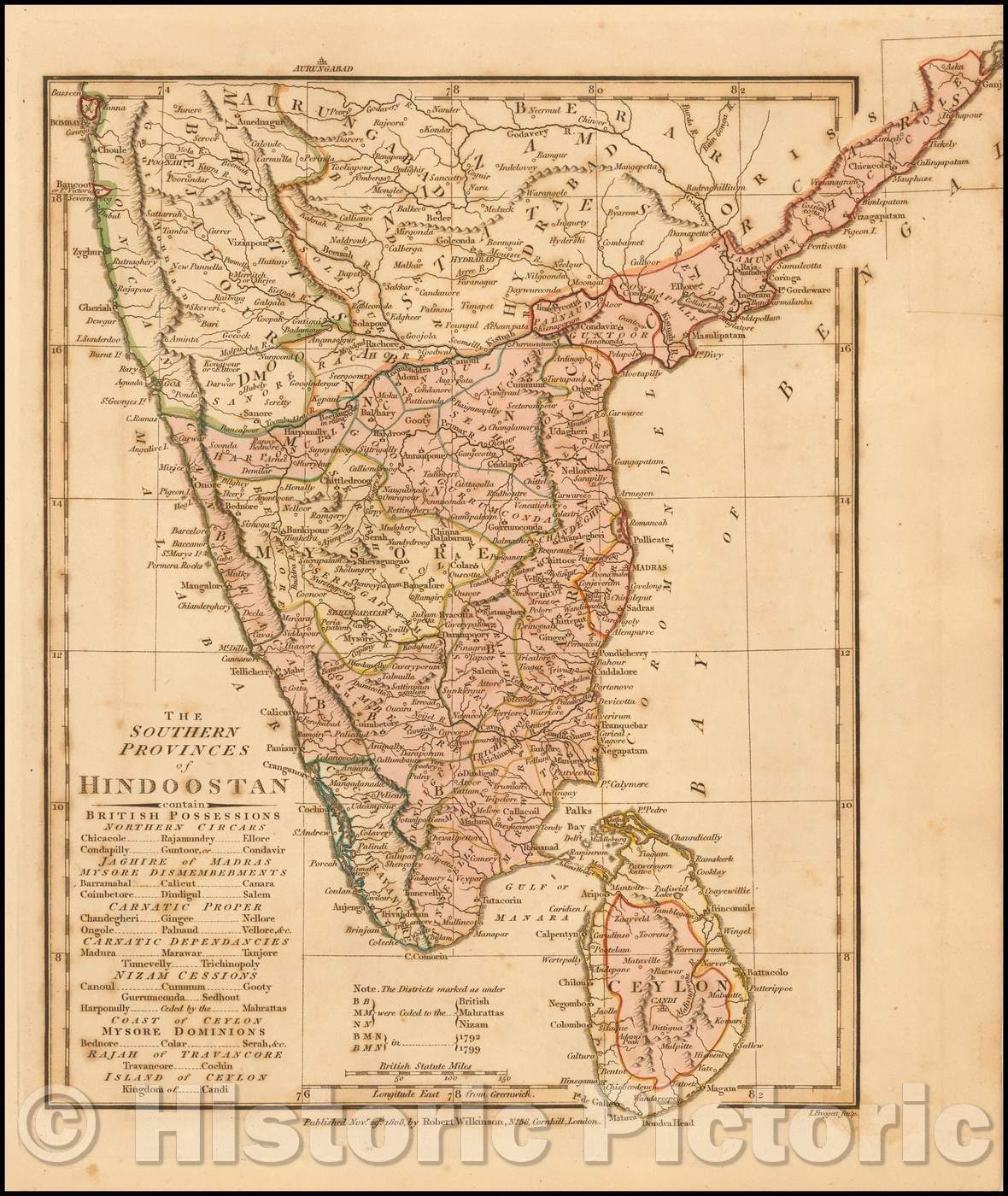 Historic Map - The Southern Provinces of Hindoostan, 1808, Robert Wilkinson - Vintage Wall Art