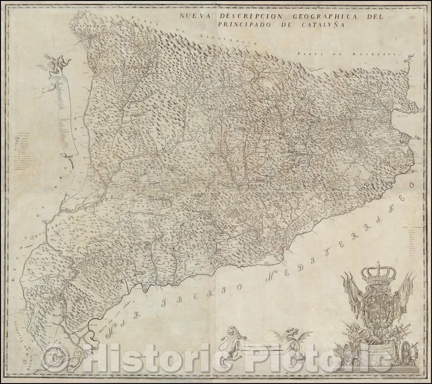 Historic Map - Nueva Descripcion Geographica Del Principado De Catalu?, 1720, Josep Aparici - Vintage Wall Art