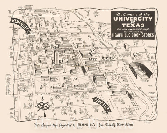 University of Texas Campus Map - Austin, 1945 ca | Historical Map Print