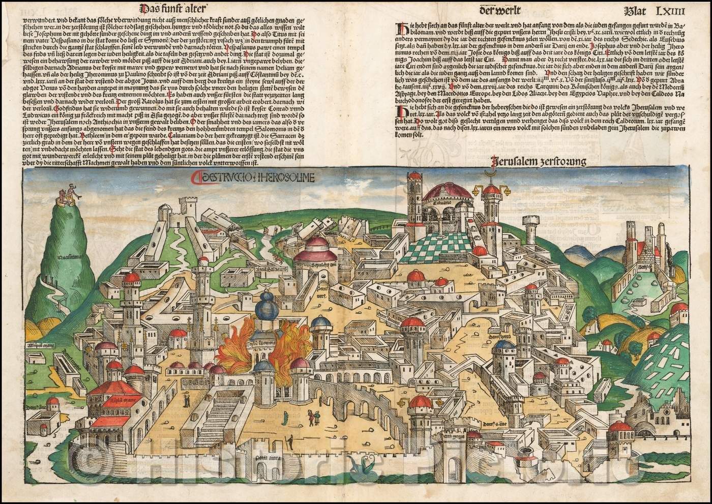 Historic Map - Destruccio Iherosolime, 1493, Hartmann Schedel - Vintage Wall Art