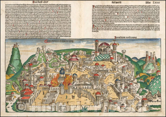Historic Map - Destruccio Iherosolime, 1493, Hartmann Schedel - Vintage Wall Art