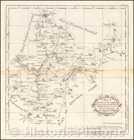 Historic Map - A Map of Kineton-Hundred Reduced from an Actual Survey made in the Year 1725, 1730, Henry Beighton - Vintage Wall Art