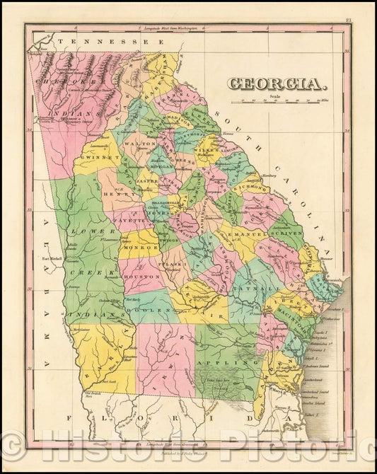 Historic Map - Georgia, 1824, Anthony Finley - Vintage Wall Art
