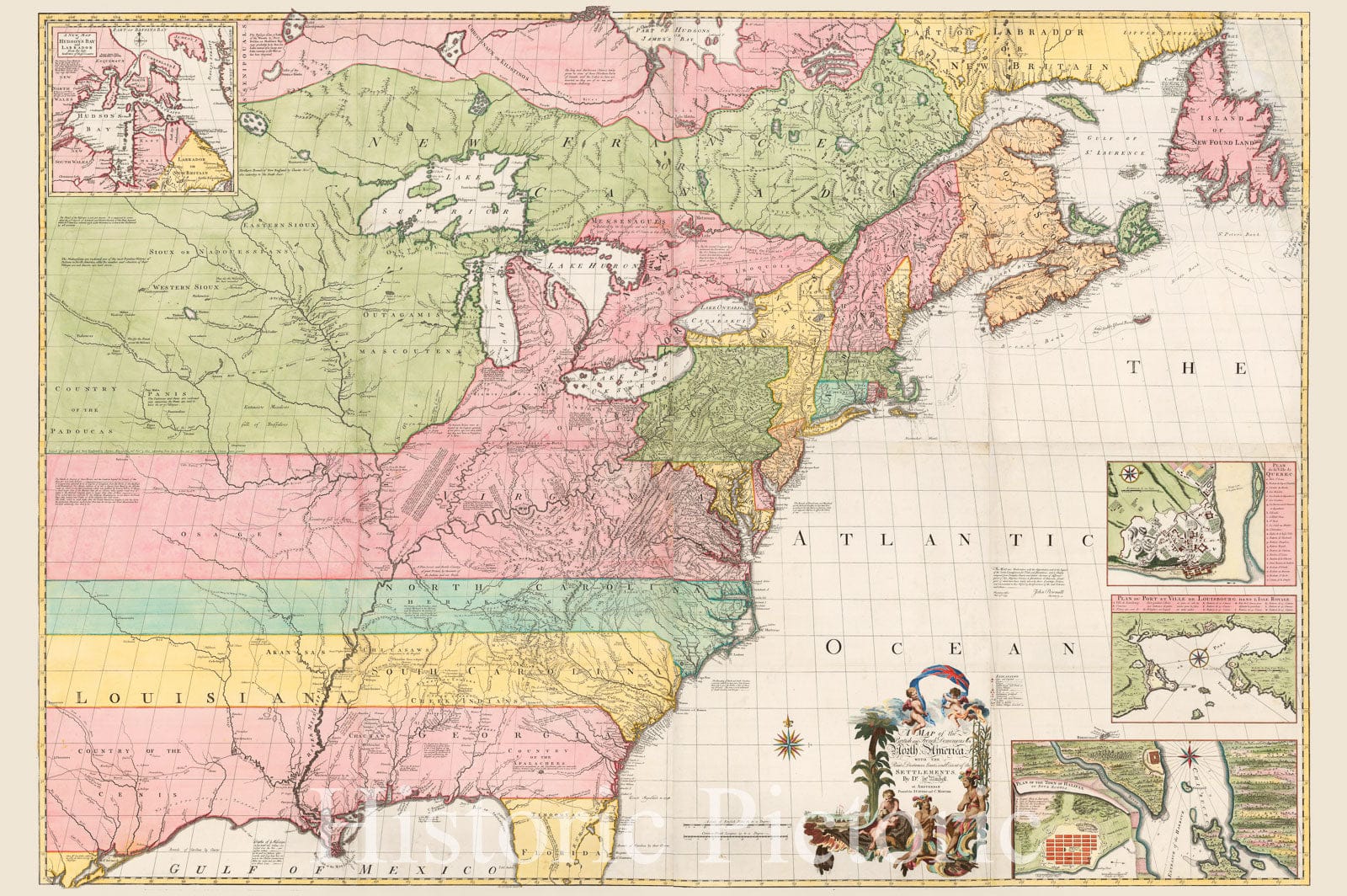 Historic Map - A Map of the British and French Dominions in North America. With the Roads, Distances, limits, and Extent of the Settlements, 1755, John Mitchell v2