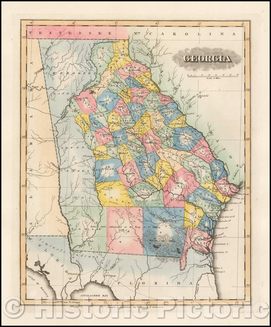 Historic Map - Georgia, 1823, Fielding Lucas Jr. - Vintage Wall Art