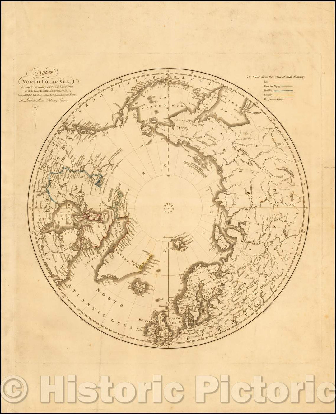 Historic Map - North Polar Sea, shewing & connecting all the latest Discoveries, 1824, Addison & Co. - Vintage Wall Art