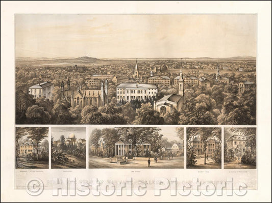 Historic Map - Bird's Eye View of Harvard College, And Old Cambridge, 1858, Julius Hermann Kummer v2