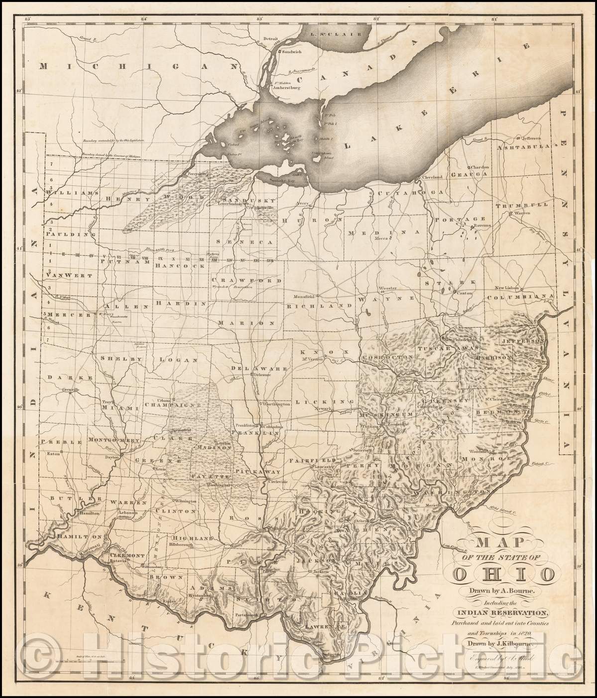 Historic Map - Map Of The State of Ohio Drawn, 1820, Caleb Atwater - Vintage Wall Art