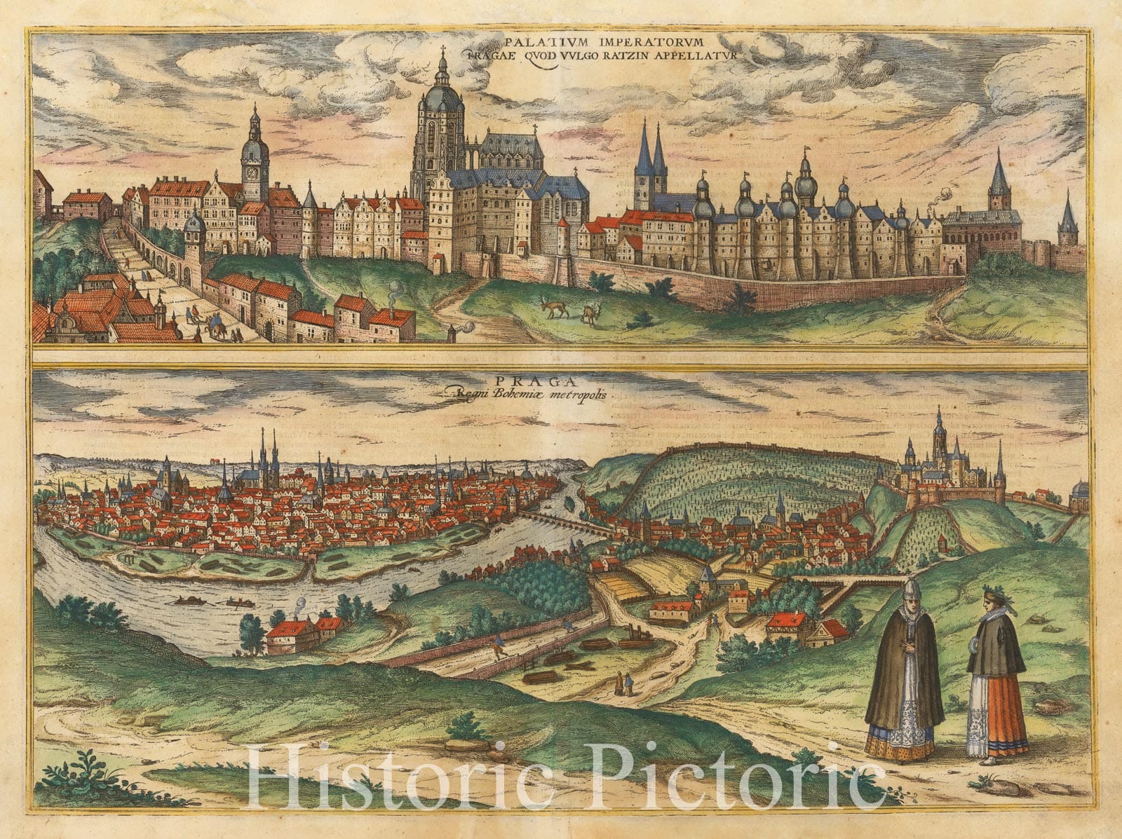Prague, Bohemia Metropolis 1596 Historical Map Print