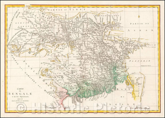 Historic Map - Carte du Bengale et de ses dependances, dressee d'apres/Map of Eastern India and Bangladesh, published in Paris, 1773, William Bolts - Vintage Wall Art
