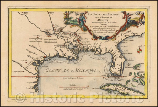 Historic Map - Les Costes Aux Environs De La Riviere De Misisipi Decouvertes par Mr. De l :: Les Costes Aux Environs De La Riviere In Mississippi Discoveries, 1701 - Vintage Wall Art